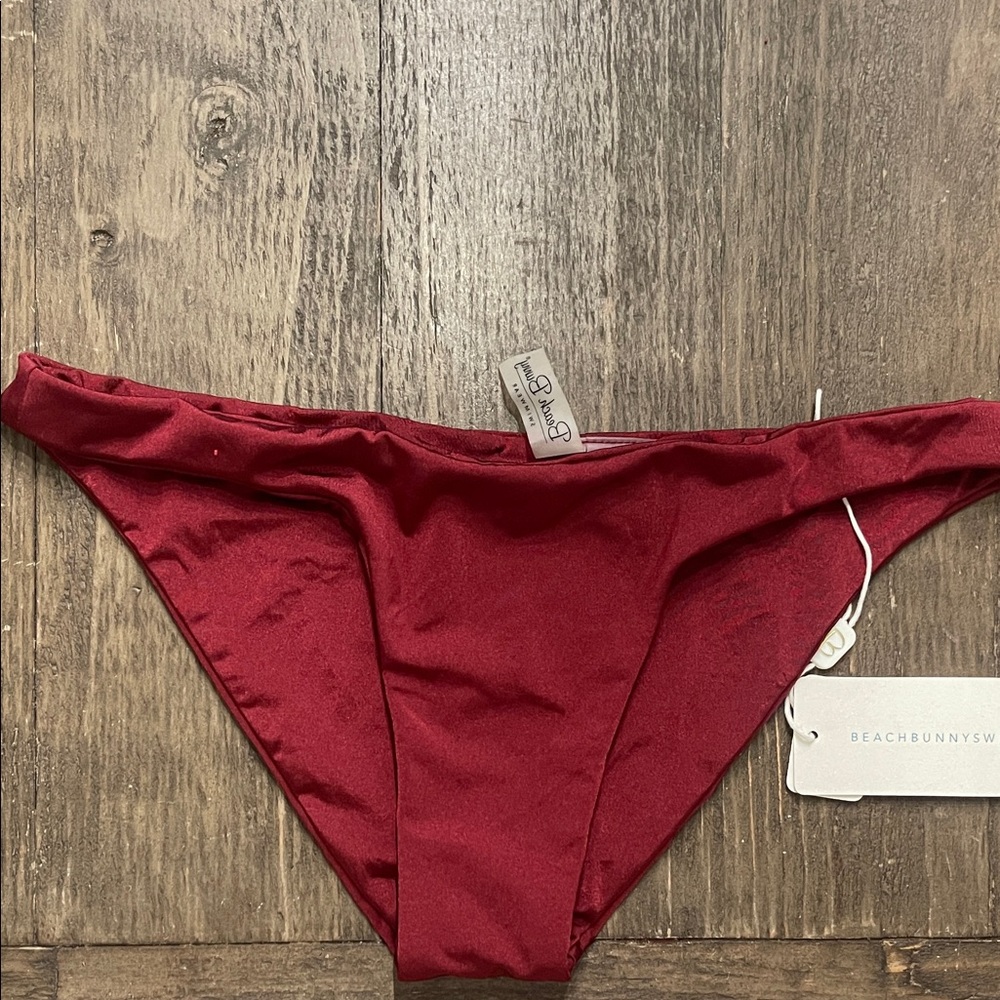 Beach Bunny Shimmery Burgundy Bikini Bottom NWT Full coverage xs